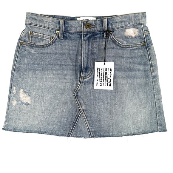NWT PISTOLA Ryder Medium Wash High-Waisted 5 Pocket Denim Mini Skirt Size 27 - Picture 1 of 7